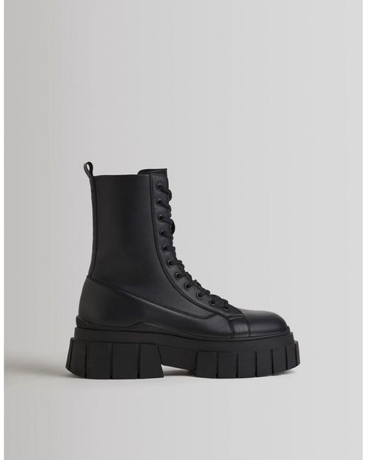 Bershka chunky lace up boots with platform in