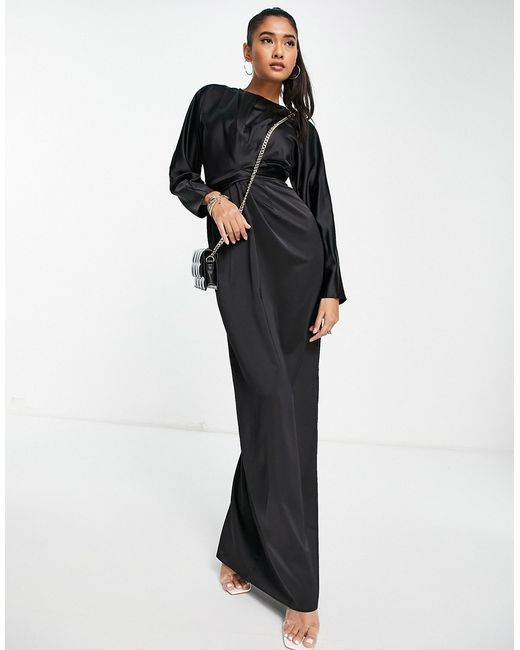 Asos Design satin maxi dress with batwing sleeve and wrap waist in