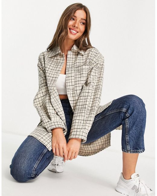 TopShop oversized shacket in monochrome plaid-