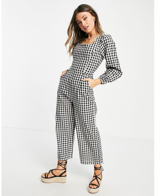Daisy Street jumpsuit with lace up back in gingham check-