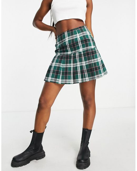 Daisy Street mini skirt with pleated hem in 90s check-