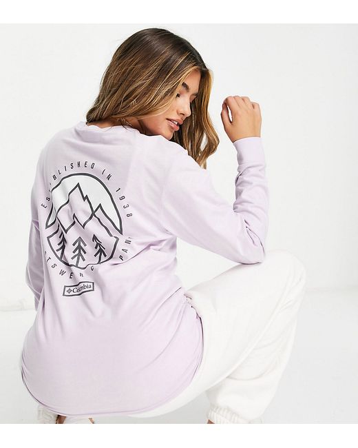 Columbia Cades Cove long sleeve back print t-shirt in lilac Exclusive at ASOS-