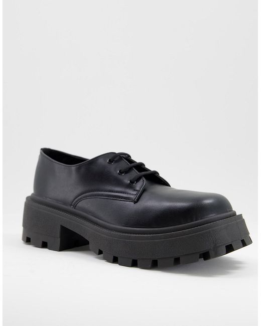 Asos Design lace up shoes in faux leather with chunky sole square toe