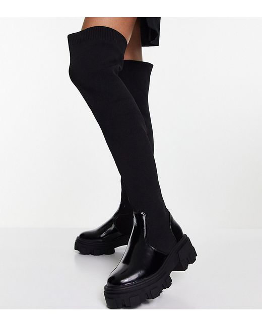 Asos Design Wide Fit Kimmy flat chunky over the knee boots in