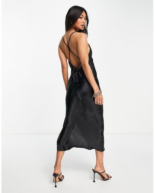 Asos Design cami midi slip dress in high shine satin with lace up back
