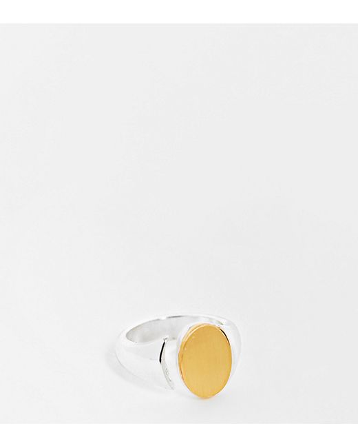Asos Design two tone brushed signet ring in 14k gold and plate