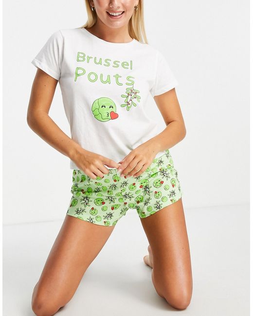 Brave Soul christmas brussel sprouts short pajamas in white and