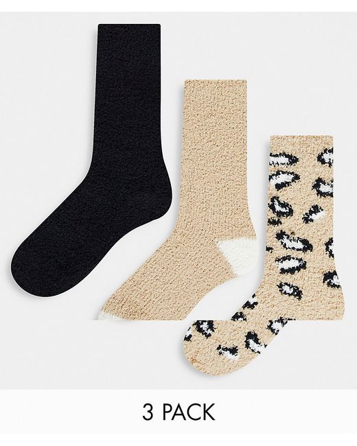 Loungeable 3 pack cozy socks with ribbon in animal and black