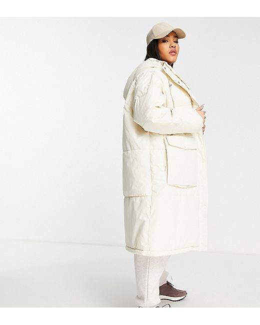 Vero Moda Curve longline padded coat with elastic waist in cream-