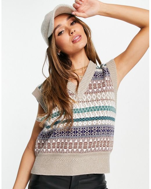 Y.A.S printed knitted vest in cream-