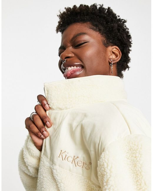 Kickers oversized jacket with embroidered logo and woven panel in teddy fleece-