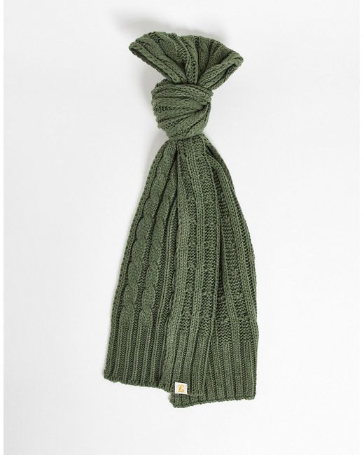 Farah logo cable knit scarf in khaki-