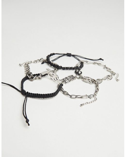 Bershka 5 pack bracelet in silver and black-