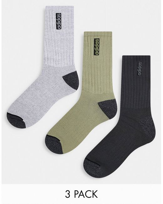 Adidas Performance adidas Training cushioned crew socks in and gray 3 pack
