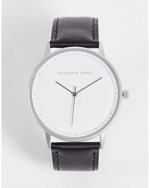 Christin Lars Christian Lars minimal watch with leather strap in black-