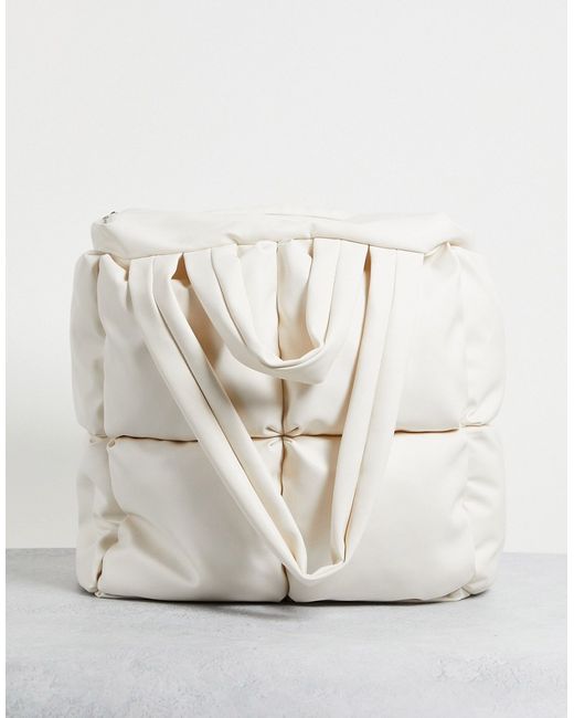 Asos Design oversized tote bag with padding in ecru-