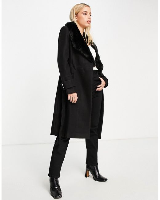 Ever New wrap tie coat with faux fur collar in