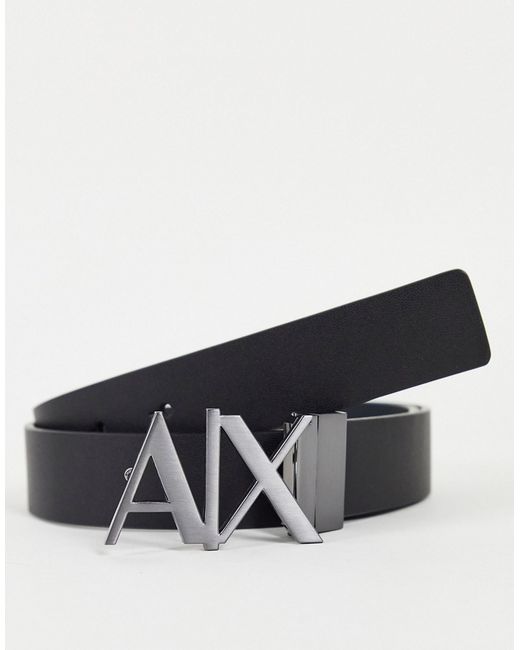 Armani Exchange logo buckle reversible belt in grey