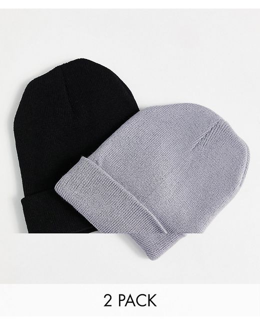 New Look 2 pack fisherman beanies in black and gray-