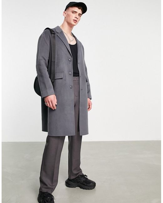 Topman relaxed faux wool overcoat in charcoal-
