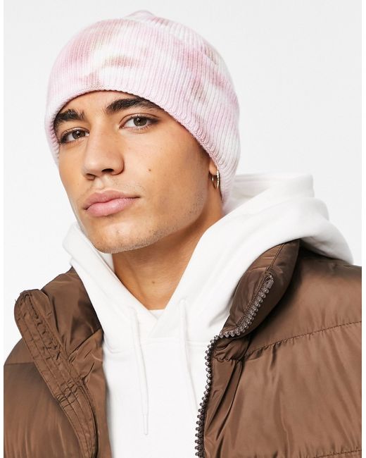Asos Design rib beanie with deep turn up in and tie dye design