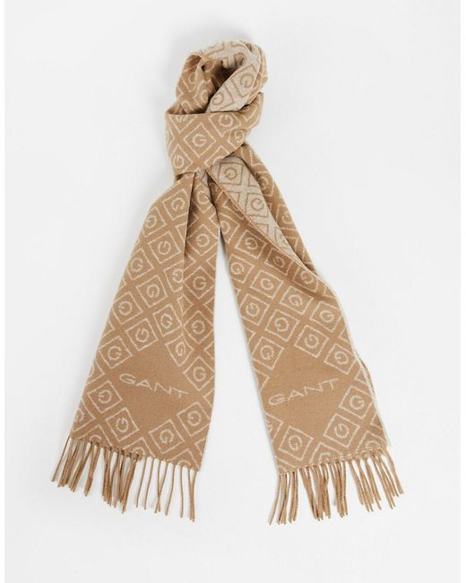 Gant scarf in tan with all over logo-