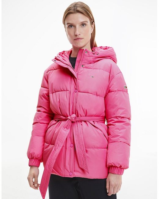 Tommy Jeans belted hooded padded jacket in