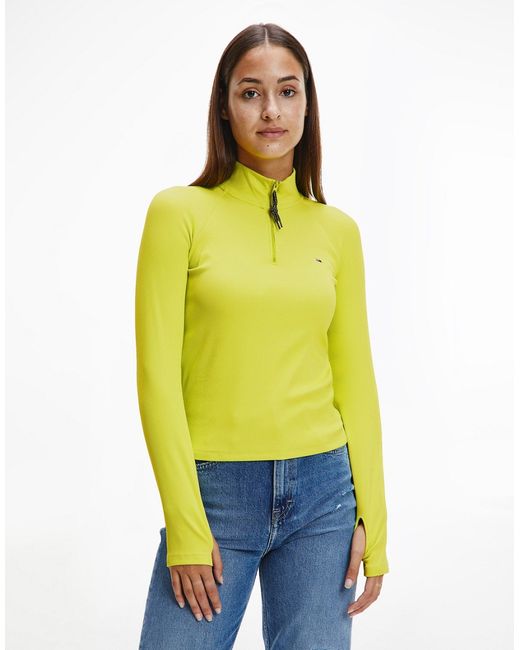 Tommy Jeans half zip top in lime-
