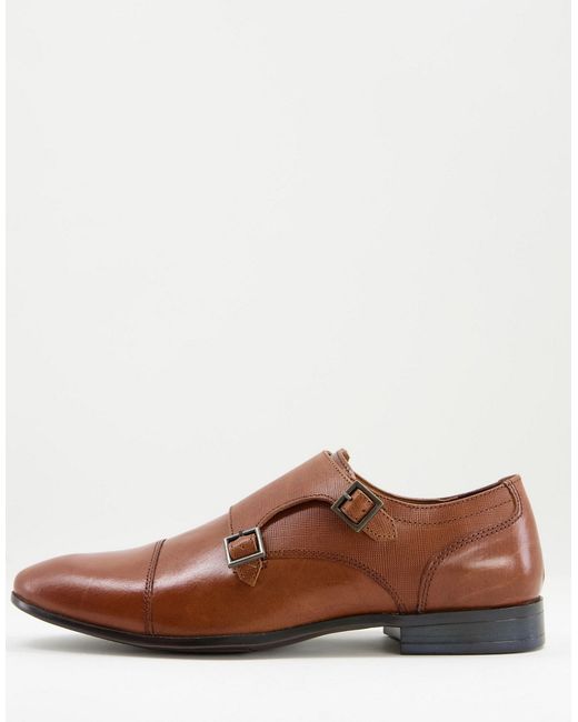 Topman tan polished leather monk shoes-