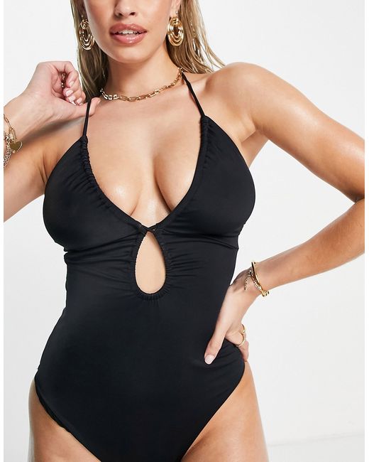 Asos Design recycled ruched keyhole front swimsuit in
