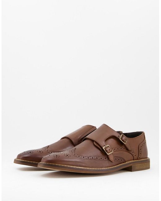 Asos Design monk shoes in leather with brogue details