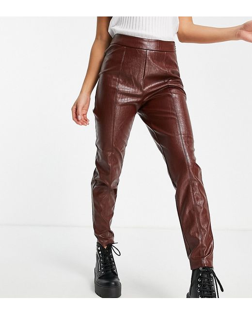 Pieces Petite high waist faux leather pants in