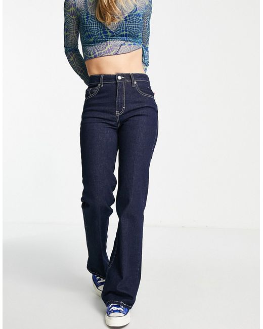 TopShop relaxed organic cotton flare jeans in raw indigo-