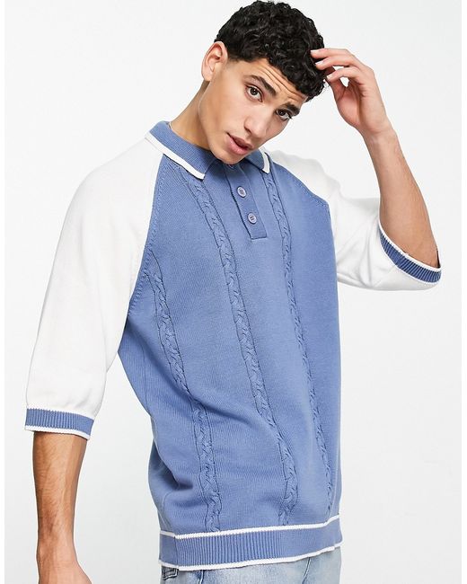 Topman short sleeve raglan cable knit polo in