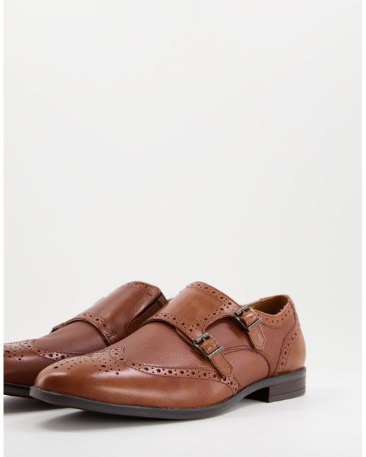Red Tape leather brogue monk shoes in tan-