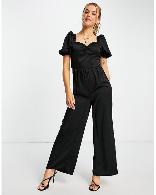 Miss Selfridge satin ruched bust jumpsuit in