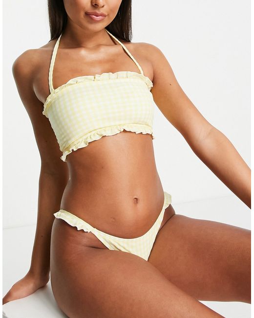 Accessorize bandeau bikini top in lemon gingham-