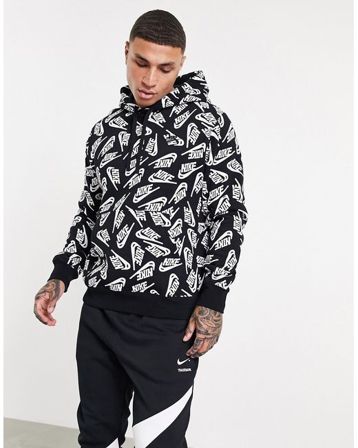 Nike Sport Essentials all over logo print fleece hoodie in