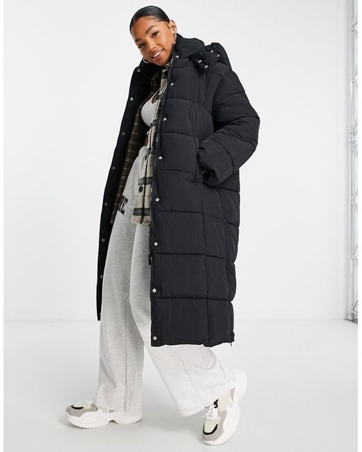 Pull & Bear longline padded coat with hood in