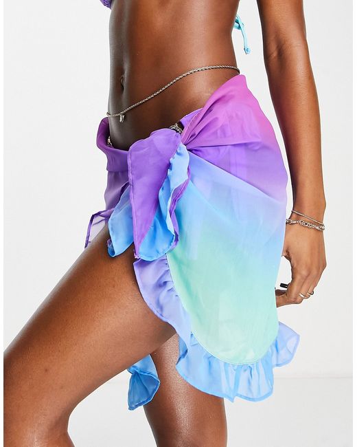 Moda Minx ruffle chiffon sarong in lilac ombre-