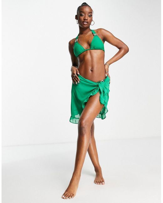 Moda Minx ruffle chiffon sarong in emerald-