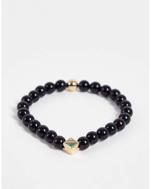 The Status Syndicate Status syndicate black crackle bead bracelet with square beads