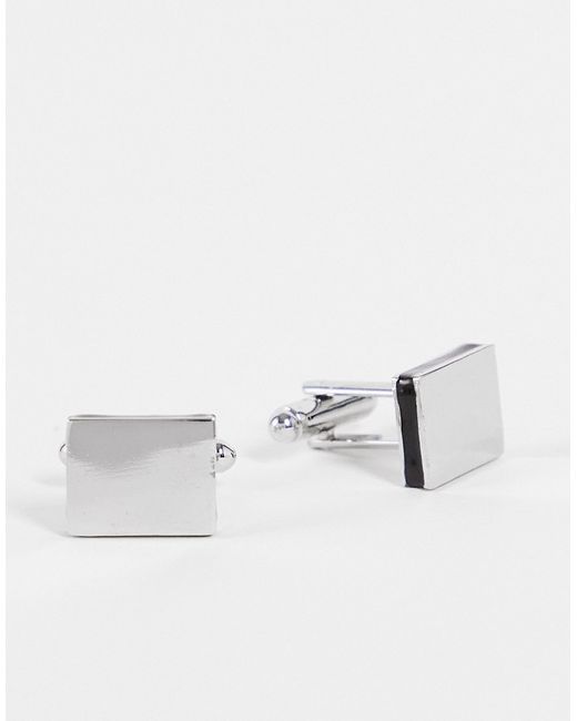 Asos Design square cufflinks with black enamel edges in silver tone-