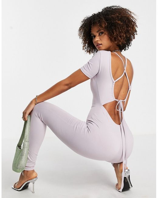 Simmi Clothing Simmi strappy open back jumpsuit in lavender-