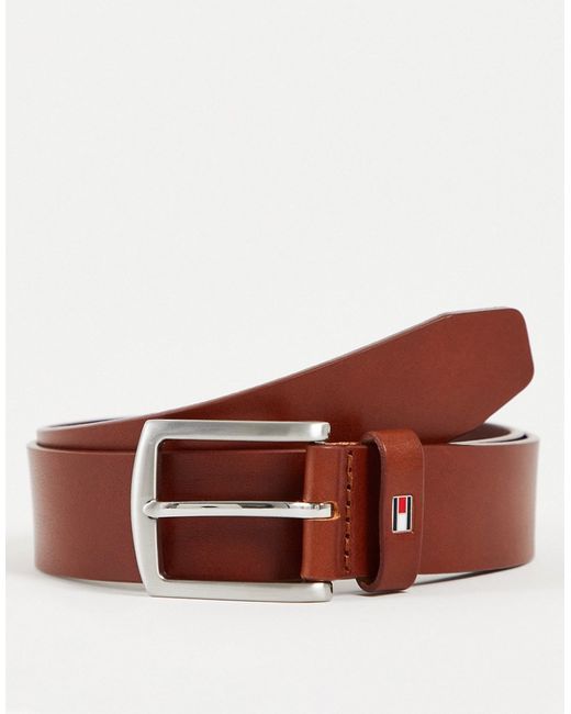 Tommy Hilfiger new denton 3.5cm leather belt in dark tan-