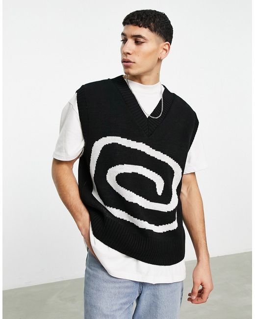 Topman oversized knitted tank with swirl print in