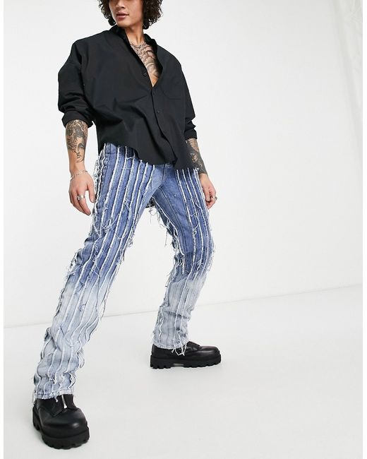 Jaded London straight leg jeans in faded with frayed panels