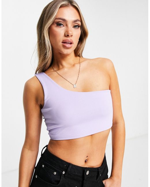 Rebellious Fashion one shouldered crop top in lilac-