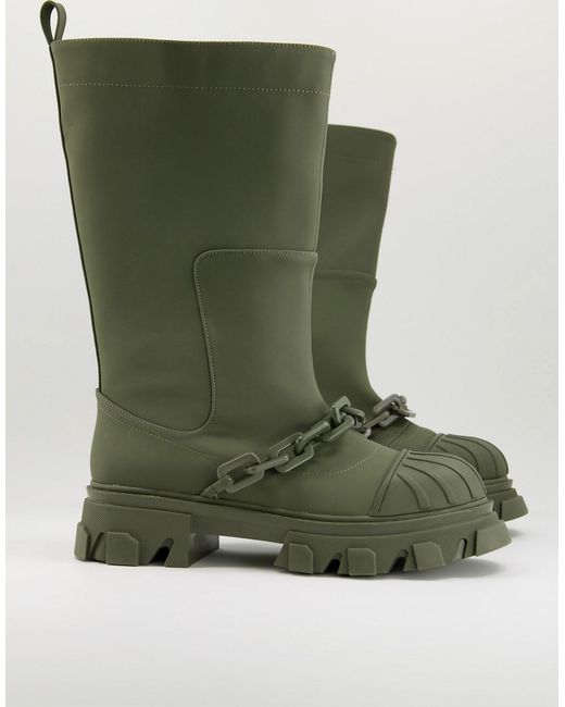 Public Desire Man Lincoln chain rain boots in khaki-