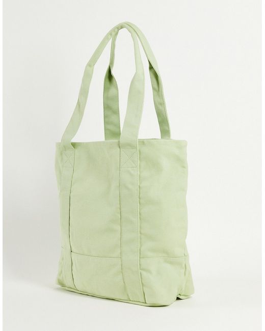 Asos Design oversized heavyweight tote bag in washed sage
